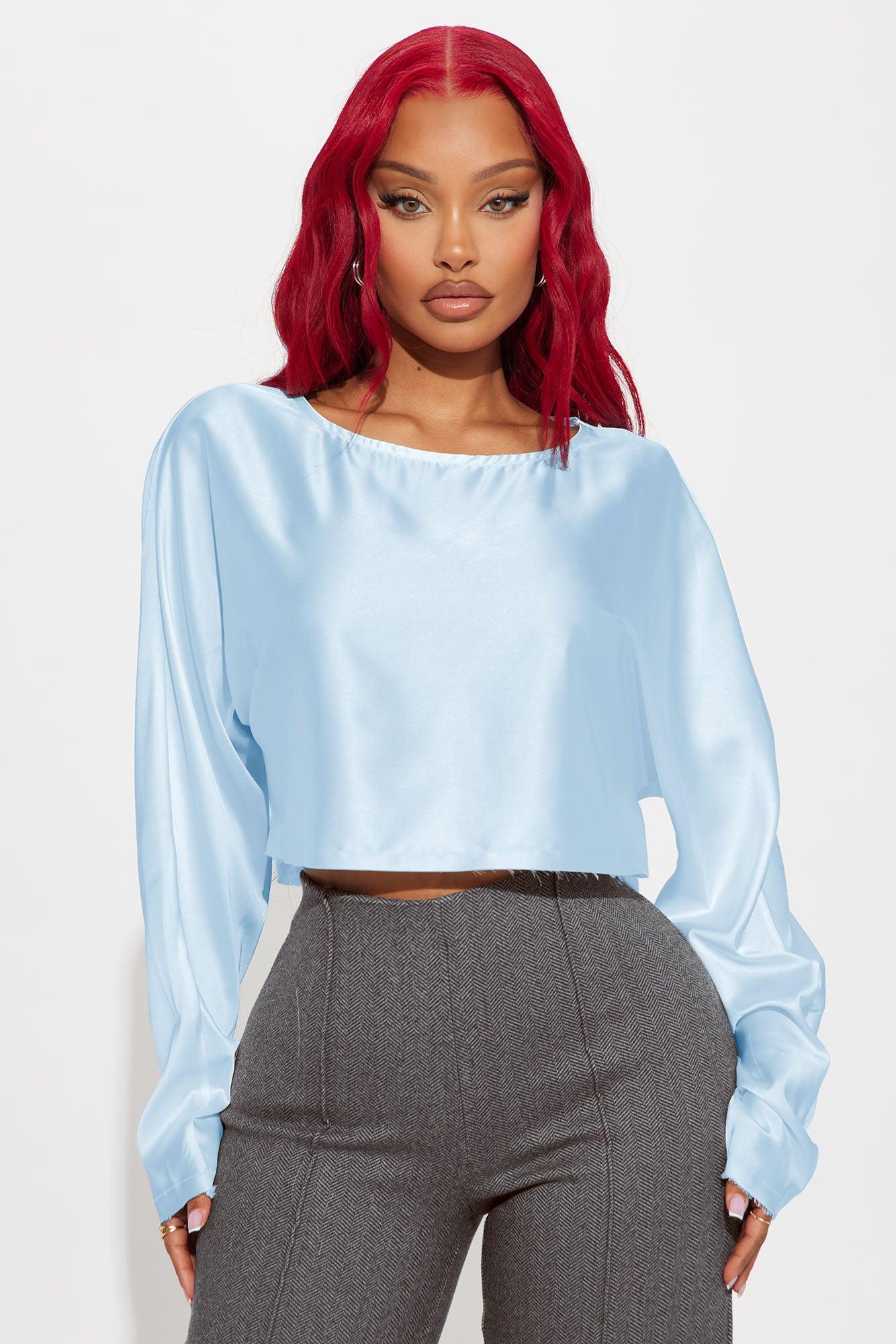 Never Get Over Me Satin Top - Light Blue Product Image
