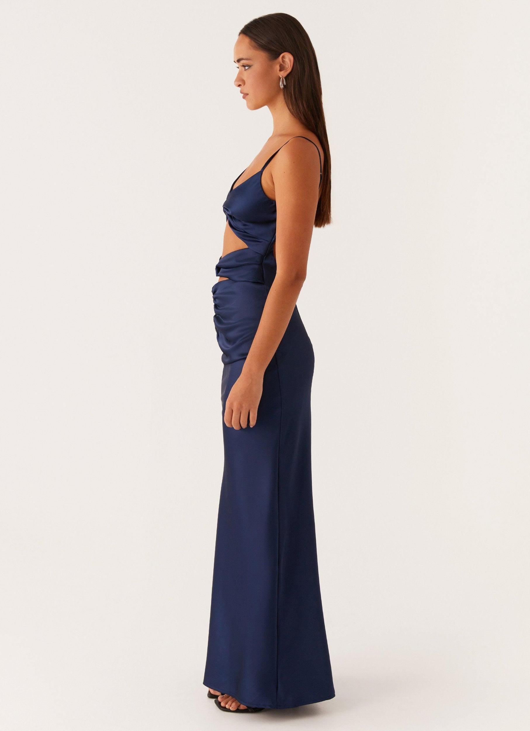 Stormie Satin Maxi Dress - Navy Product Image
