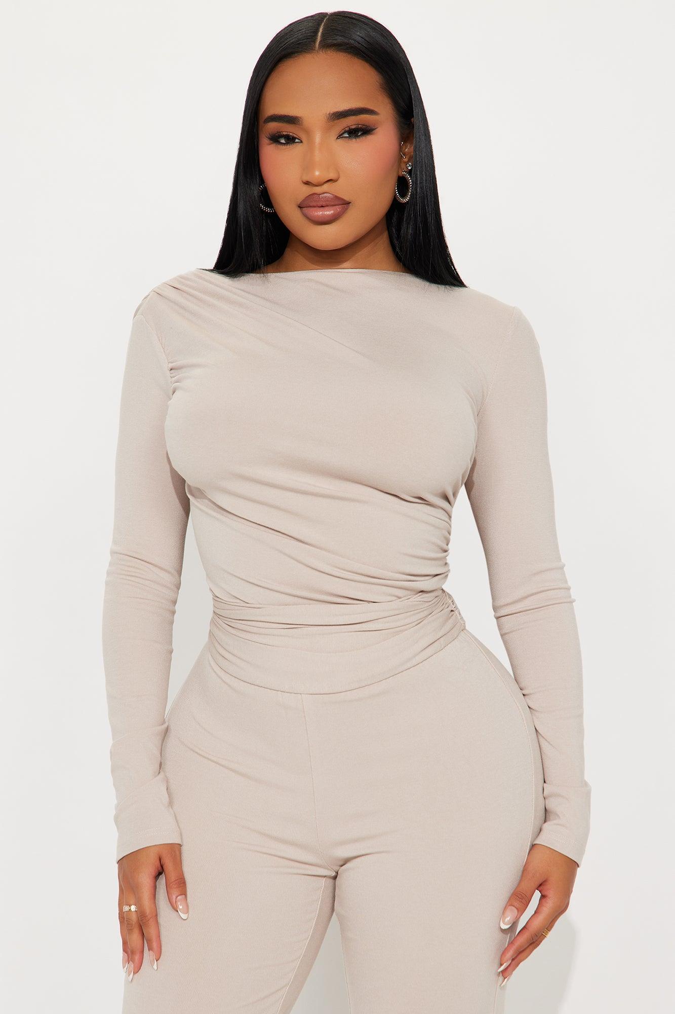 Isabella Ribbed Long Sleeve Jumpsuit - Stone Female Product Image