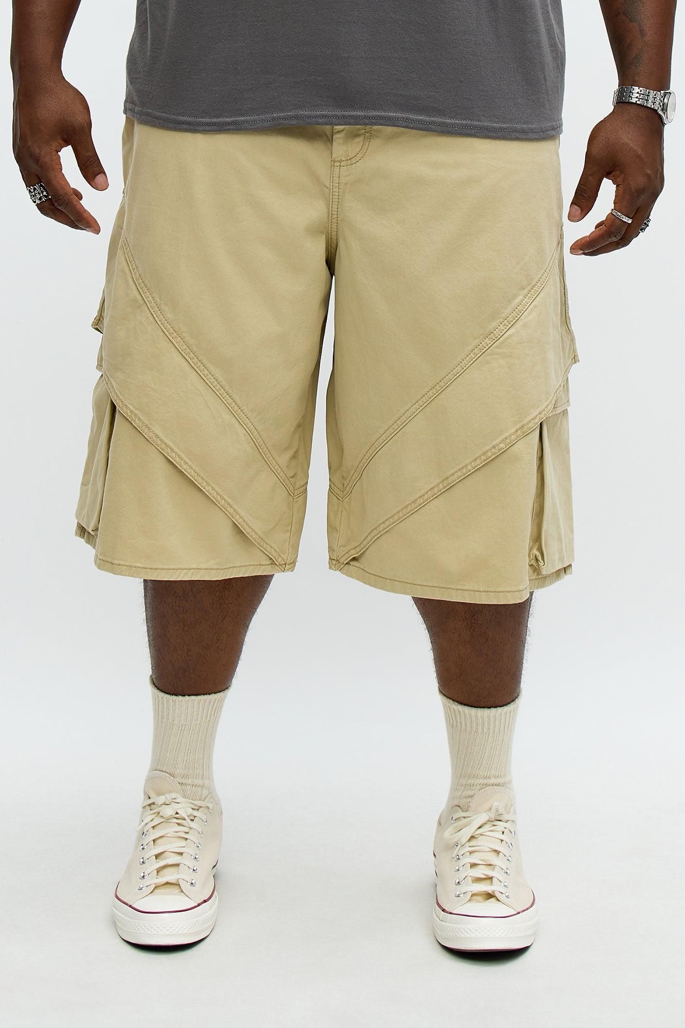 Baggy Hidden Lines Cargo Shorts - Tan Male Product Image