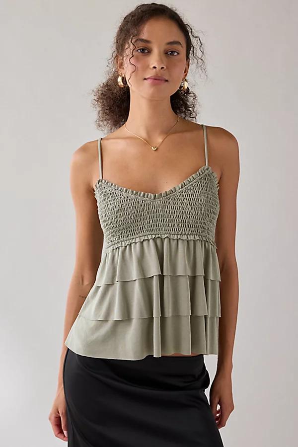 Kimchi Blue Heidi Smocked Tiered Ruffle Babydoll Tank Top Womens at Urban Outfitters Product Image