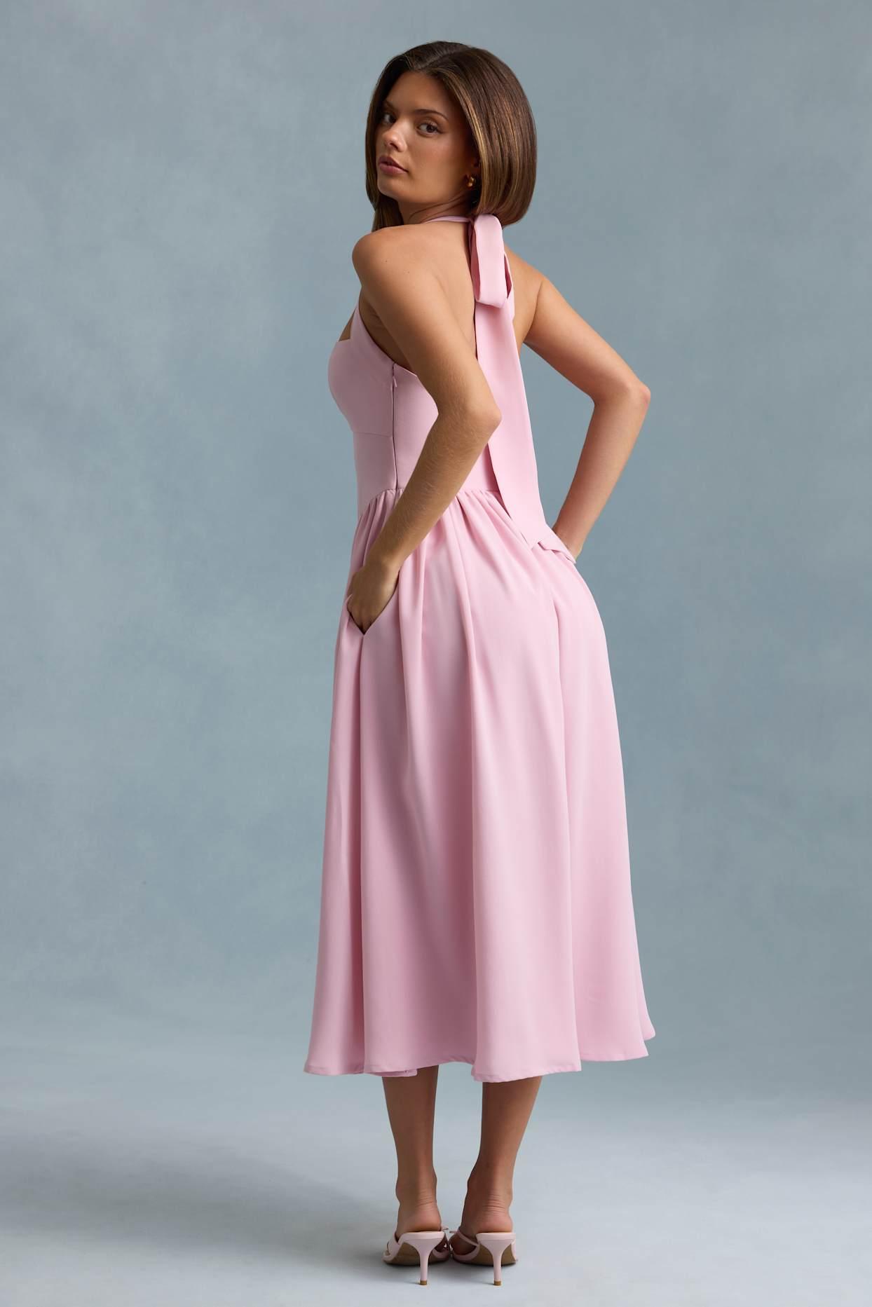 Button-Detail Halterneck Midaxi Dress in Soft Pink Product Image