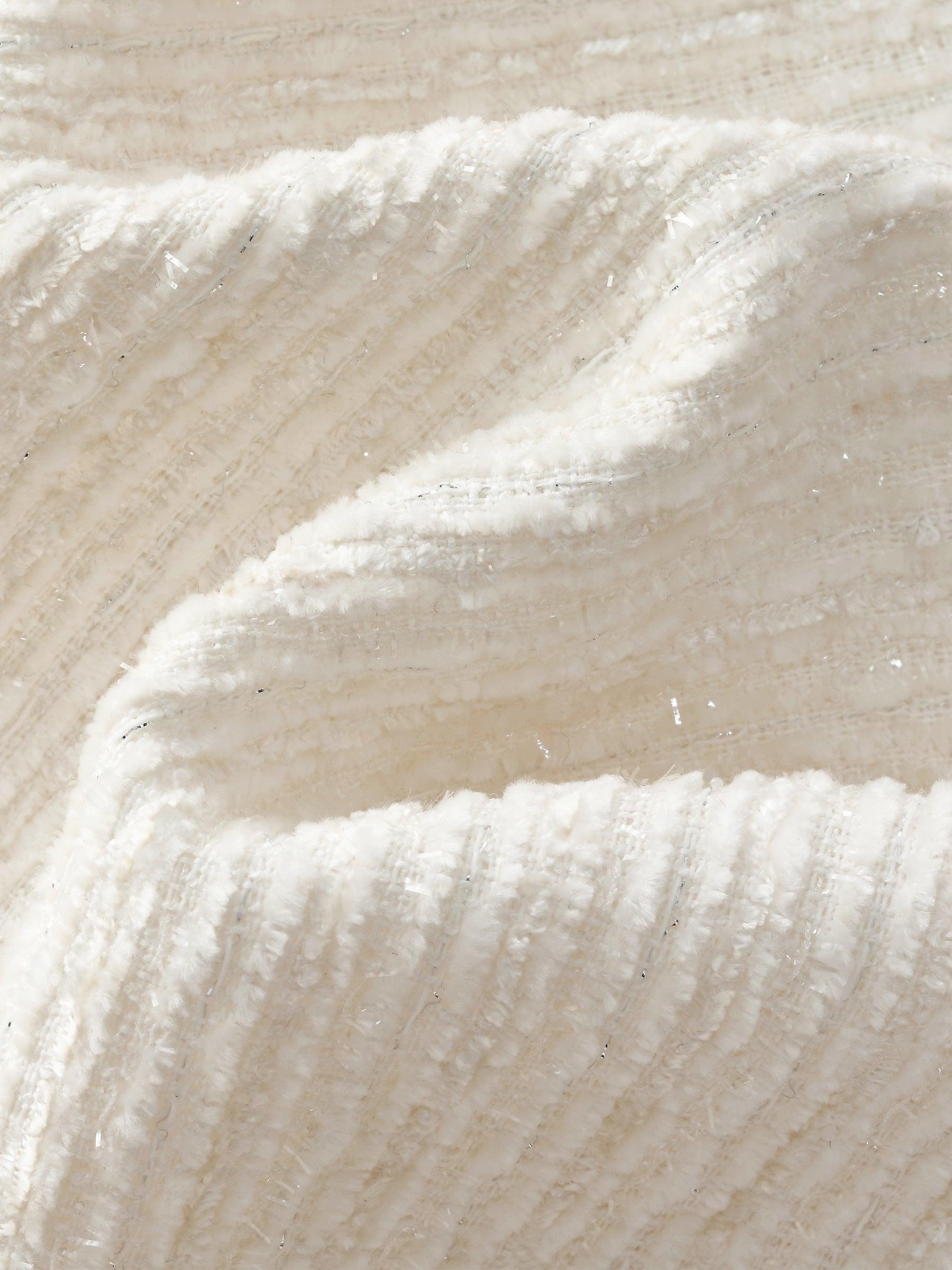 Tweed Round Neck Frayed Hem Women Cropped Jacket Product Image