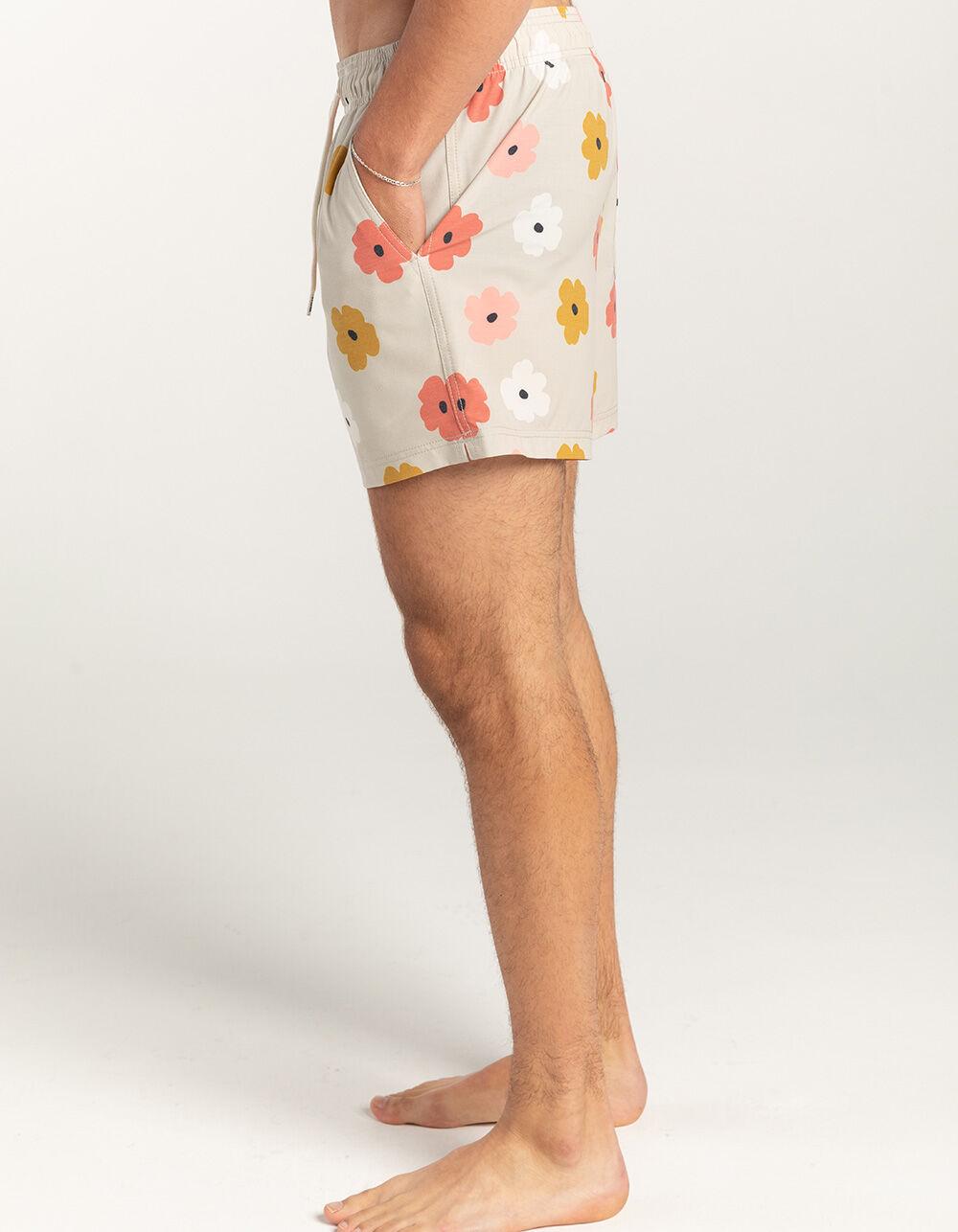RSQ Mens Drawn Flowers 5" Swim Shorts - PUTTY Product Image