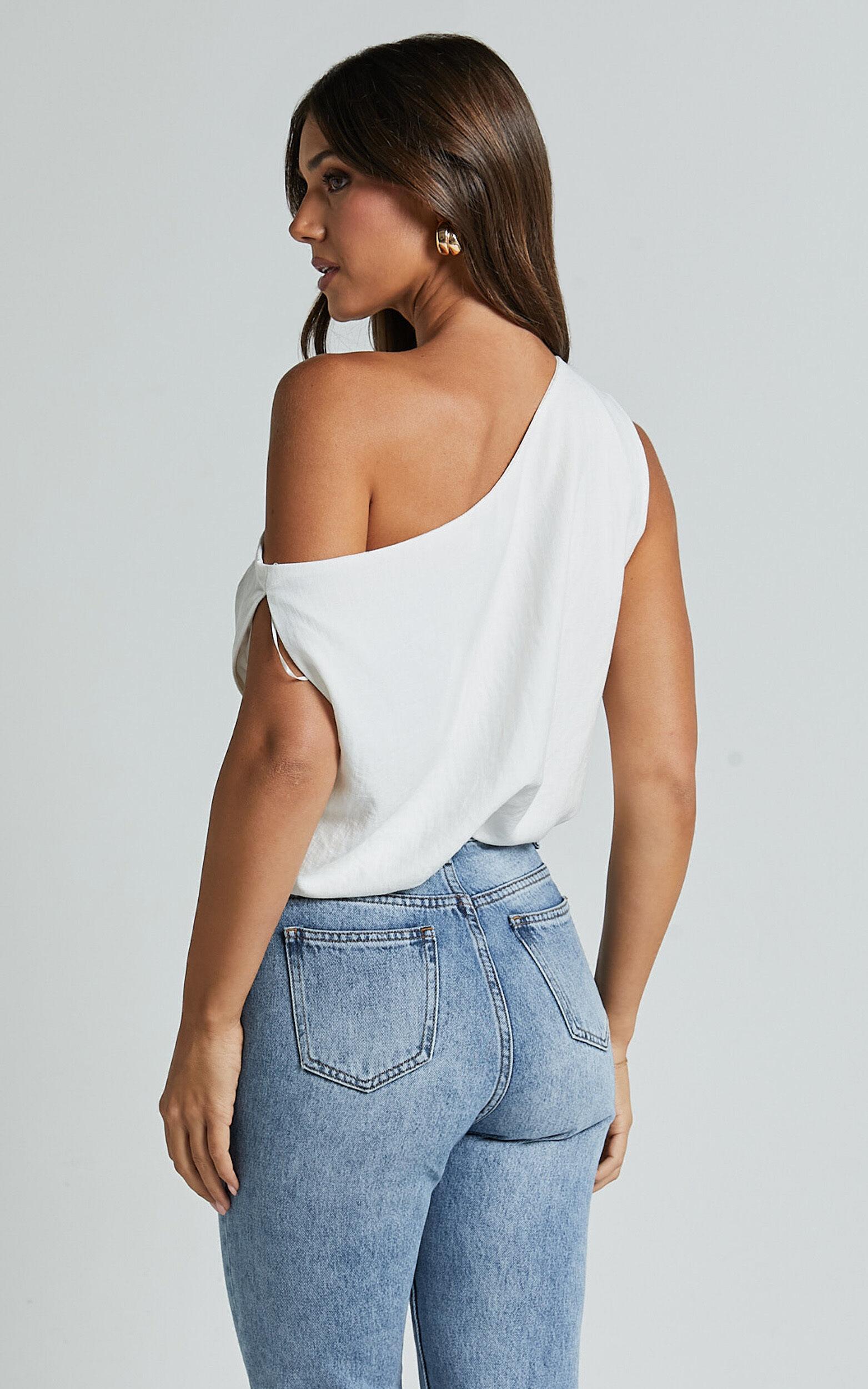 Mabel Bodysuit - Asymmetrical Neckline One Shoulder in White Product Image