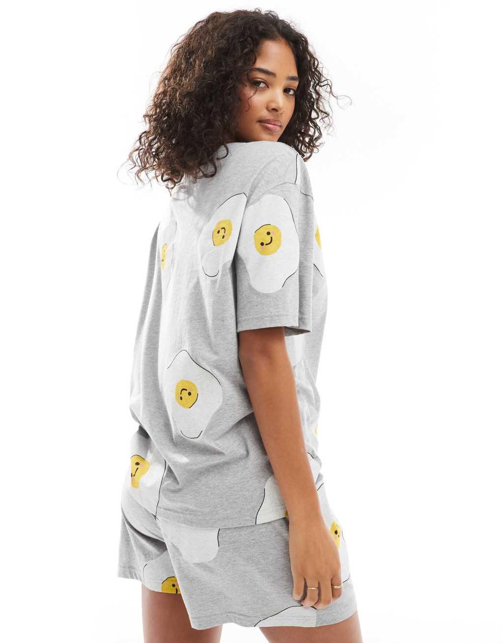 ASOS DESIGN fried egg oversized tee & short pajama set in gray heather Product Image