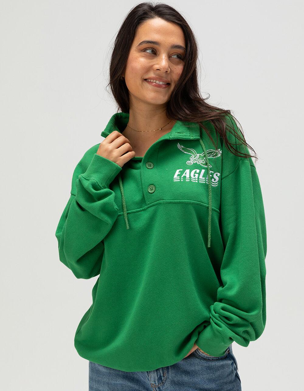 JUNK FOOD Philadelphia Mock 1/4 Button Up Sweatshirt - GREEN Product Image