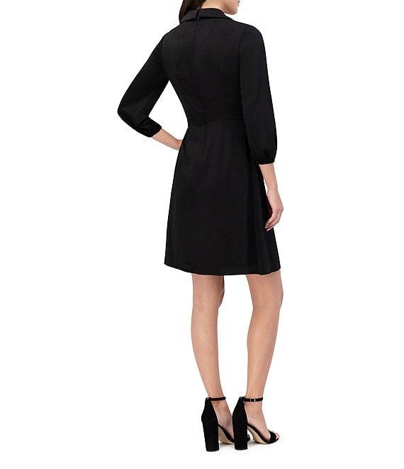 Vince Camuto Satin V-Neck Collared Long Sleeve Faux Wrap Dress Product Image