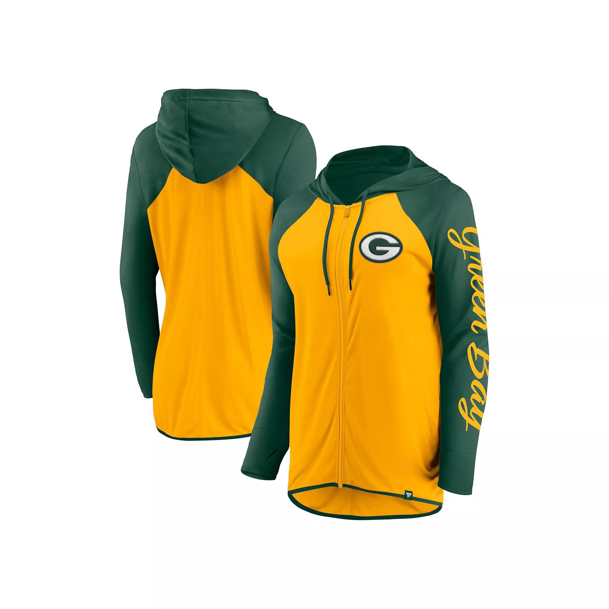 Women's Fanatics Gold/Green Green Bay Packers Script Full-Zip Hoodie, Size: XL Product Image