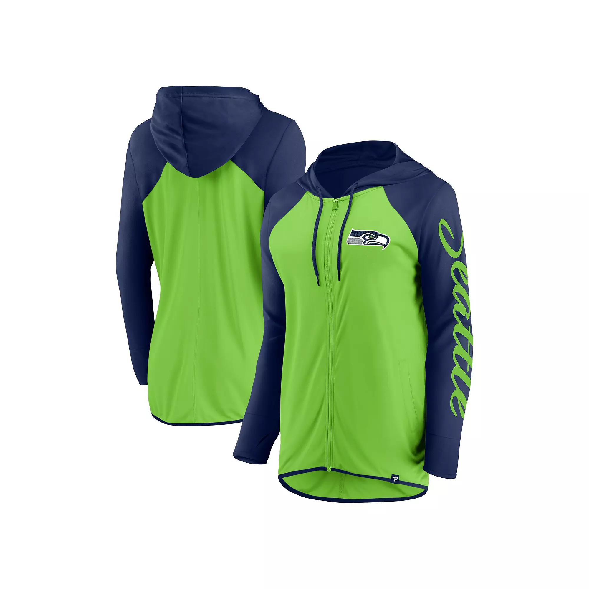 Women's Fanatics Neon Green/College Navy Seattle Seahawks Script Full-Zip Hoodie, Size: Medium, Brt Gr Product Image