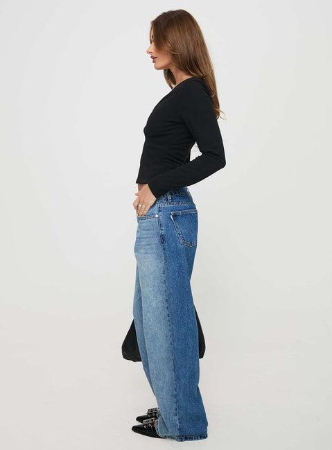 Ferris Two-toned Straight Leg Jean Blue Wash Denim Product Image