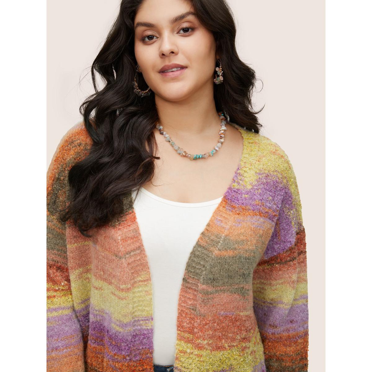Plus Size Ombre Heather Contrast Pocket Cardigan Multicolor Women Casual Loose Long Sleeve Dailywear Cardigans BloomChic 26/4X Product Image
