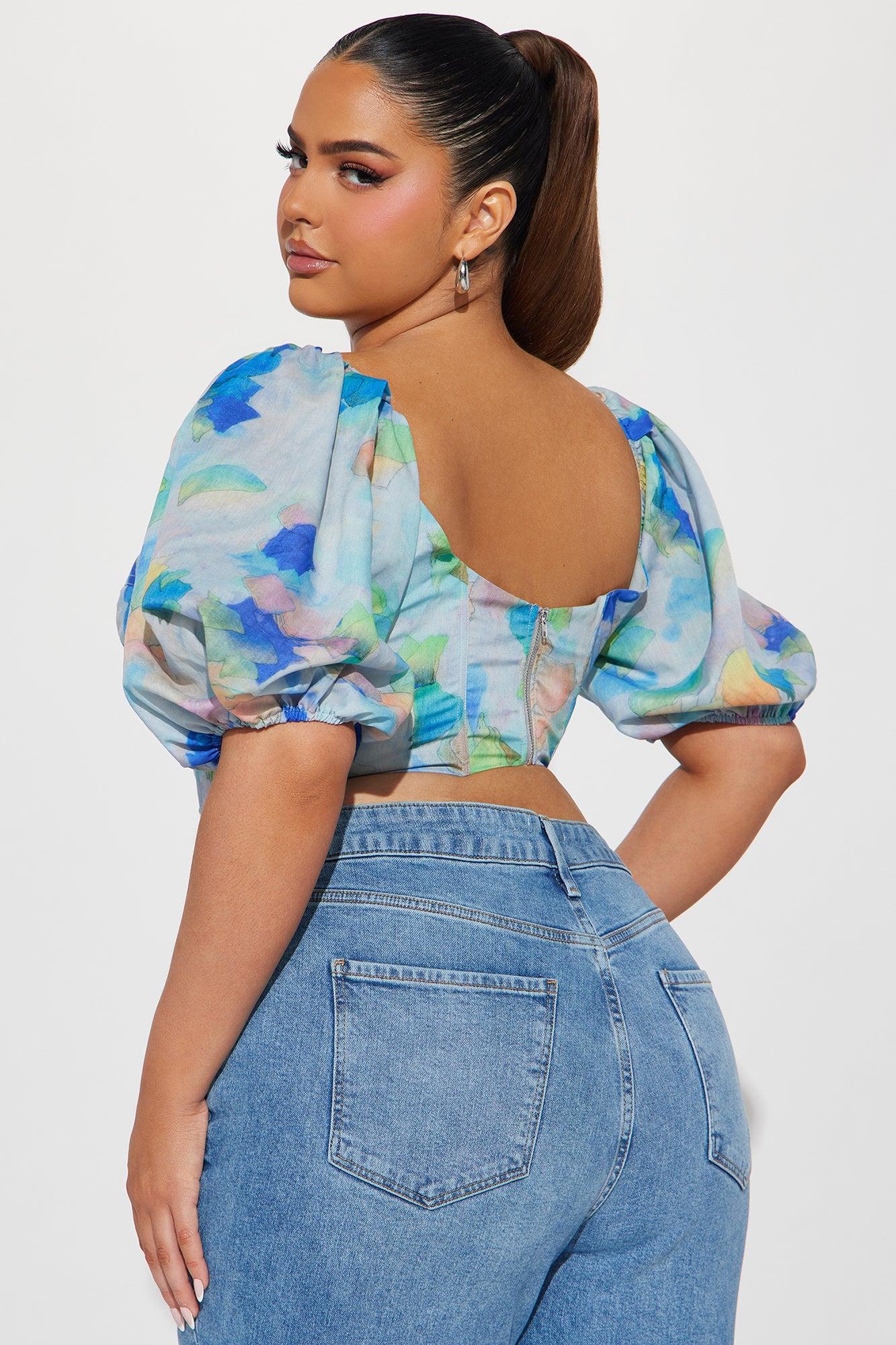 Watercolor Corset Top - Blue/combo Product Image