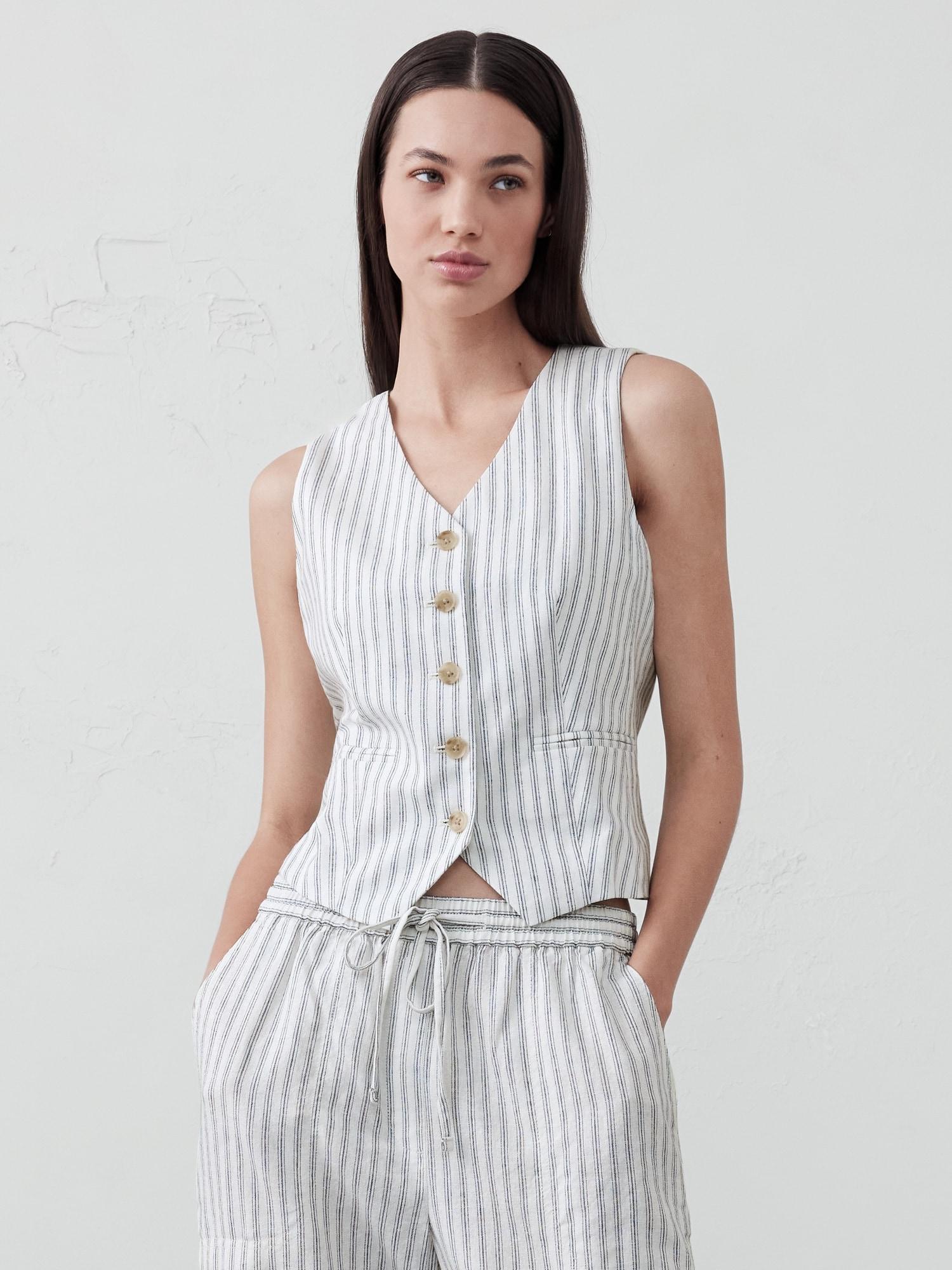 Linen-Blend Classic Vest Product Image