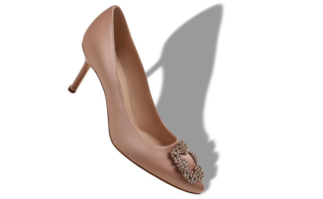 HANGISI 70 Beige Satin Jewel Buckle Pumps Product Image
