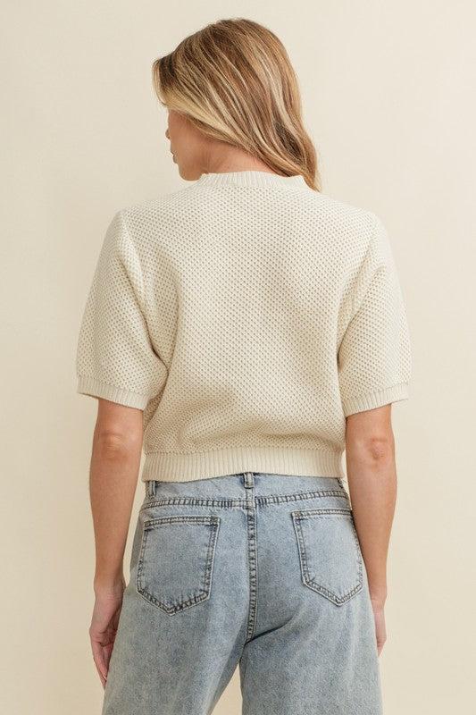 Cherry Accent Short Sleeve Sweater Product Image