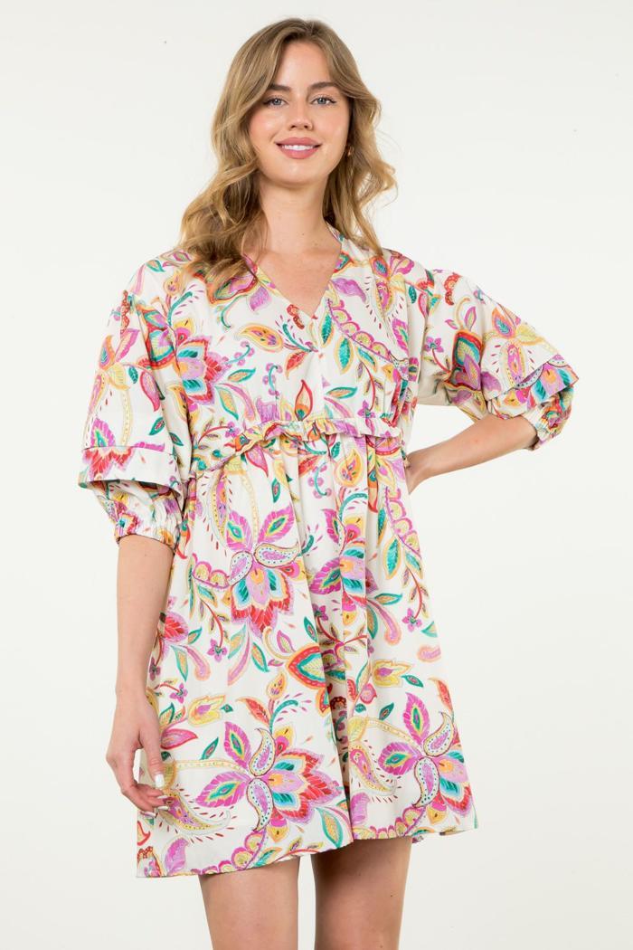 Balloon Slv Flower Print Dress Product Image
