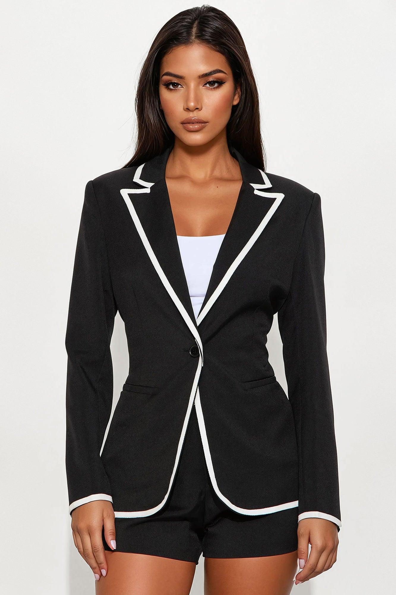 French Affair Blazer Short Set - Black/White Product Image
