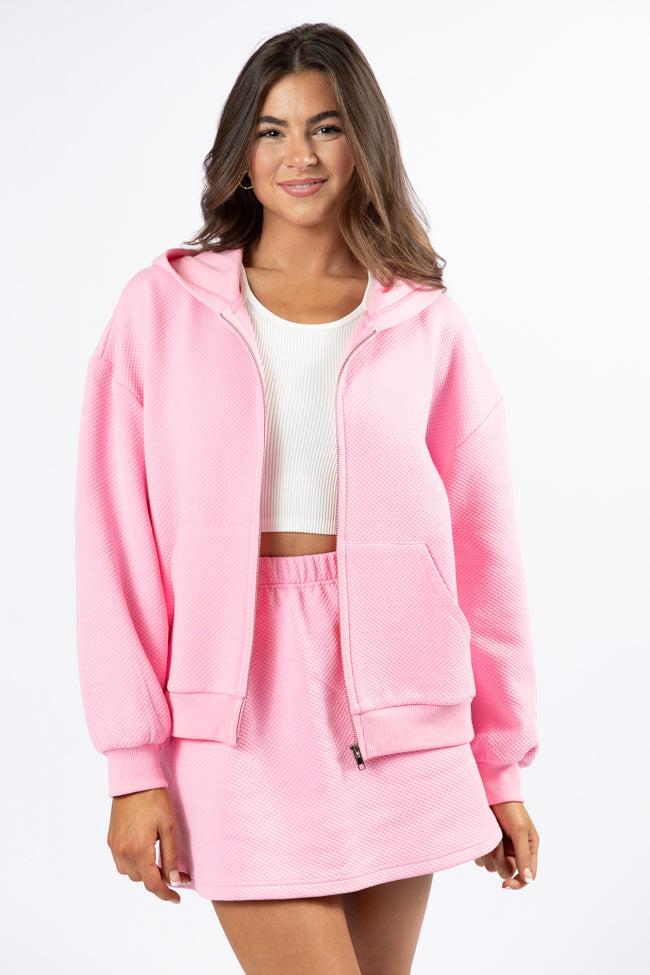 Have It My Way Pink Textured Knit Zip Up Hooded Sweatshirt FINAL SALE Product Image