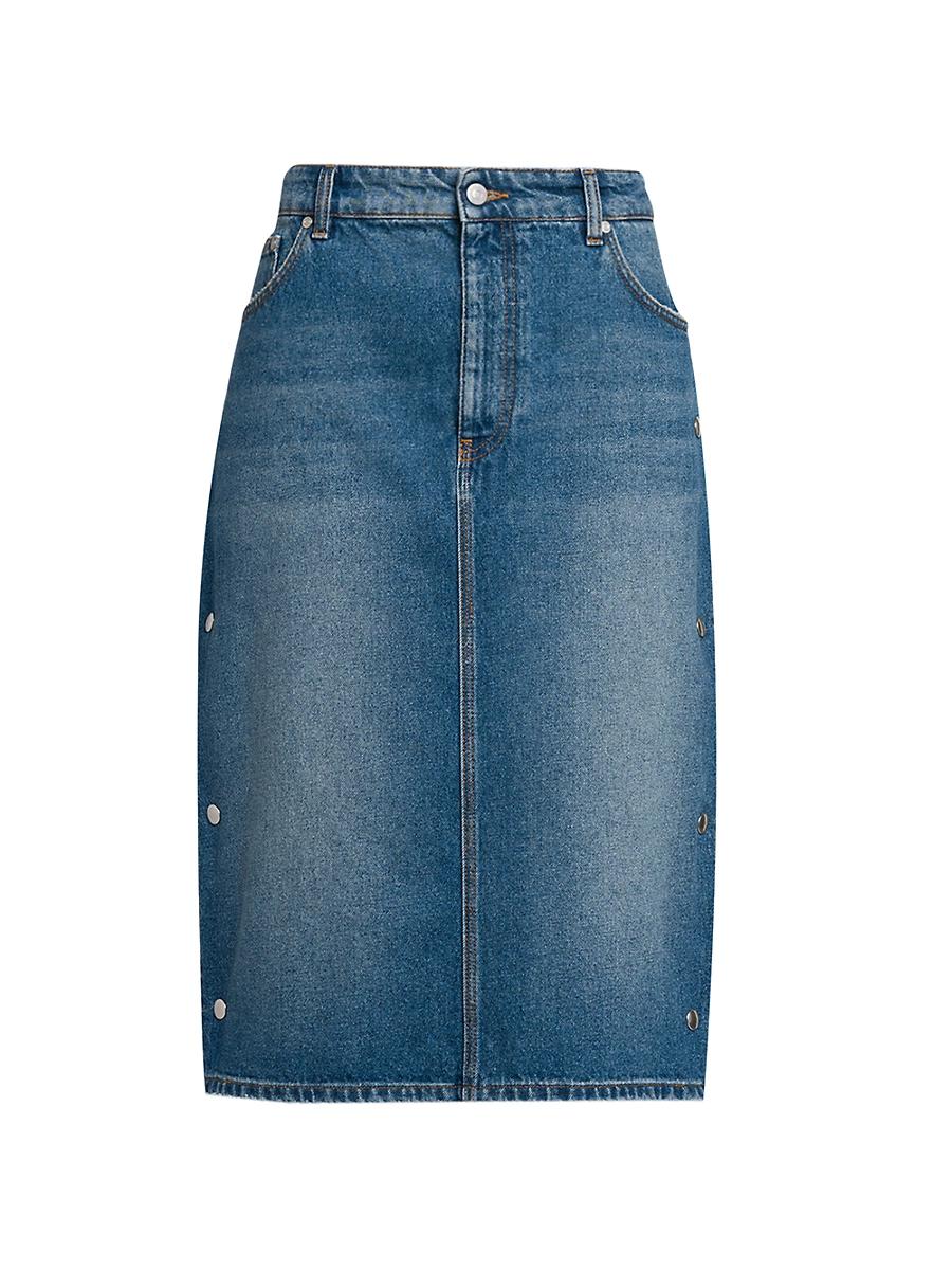 Womens Side-Snap Denim Midi-Skirt Product Image