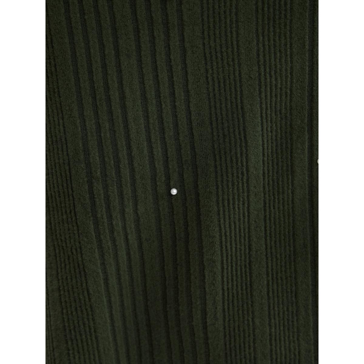 Plus Size Solid Round Neck Pearls Beaded Rib Knit Sweatshirt Women DarkGreen Casual Beaded Round Neck Dailywear Sweatshirts BloomChic 28/5X Product Image