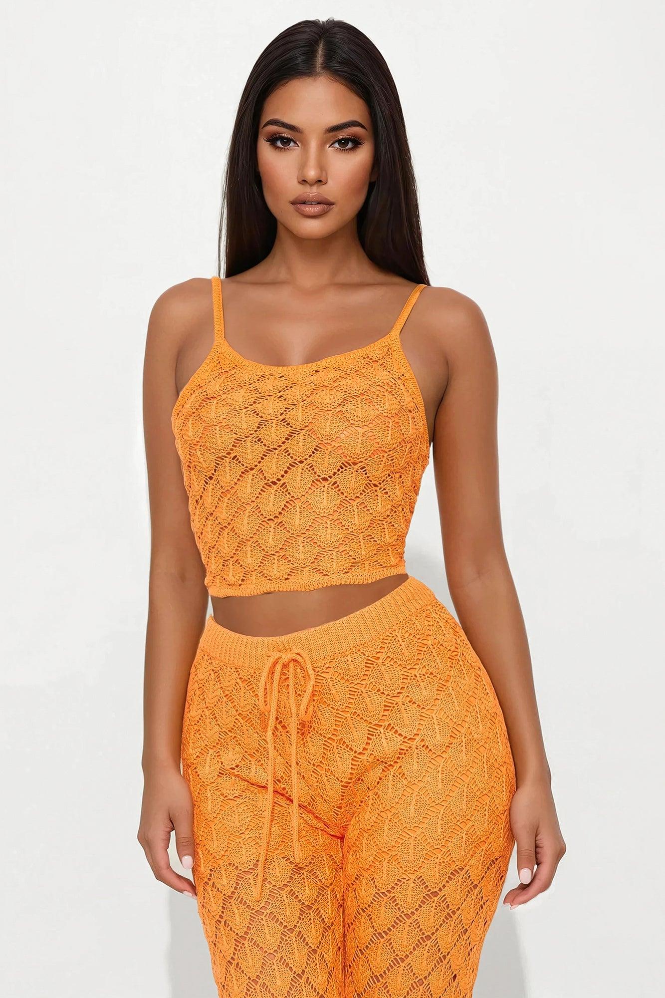 Playa Tulum Crochet Pant Set - Orange Product Image