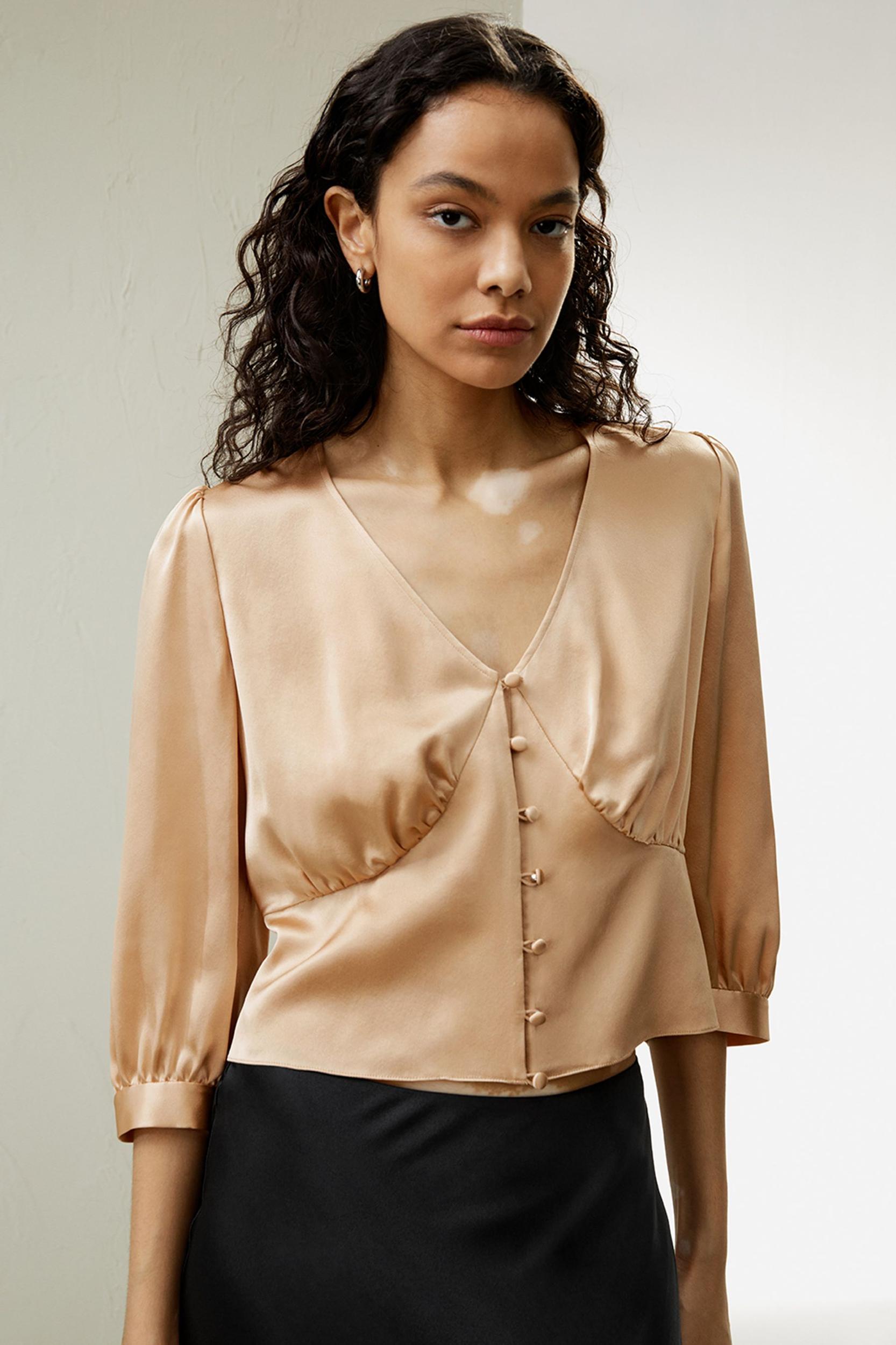 LILYSILK Female Silk Shirts Ladies Magenta 100 Silk Tailored Front Button-And-Loop Closure Blouse 2 Product Image