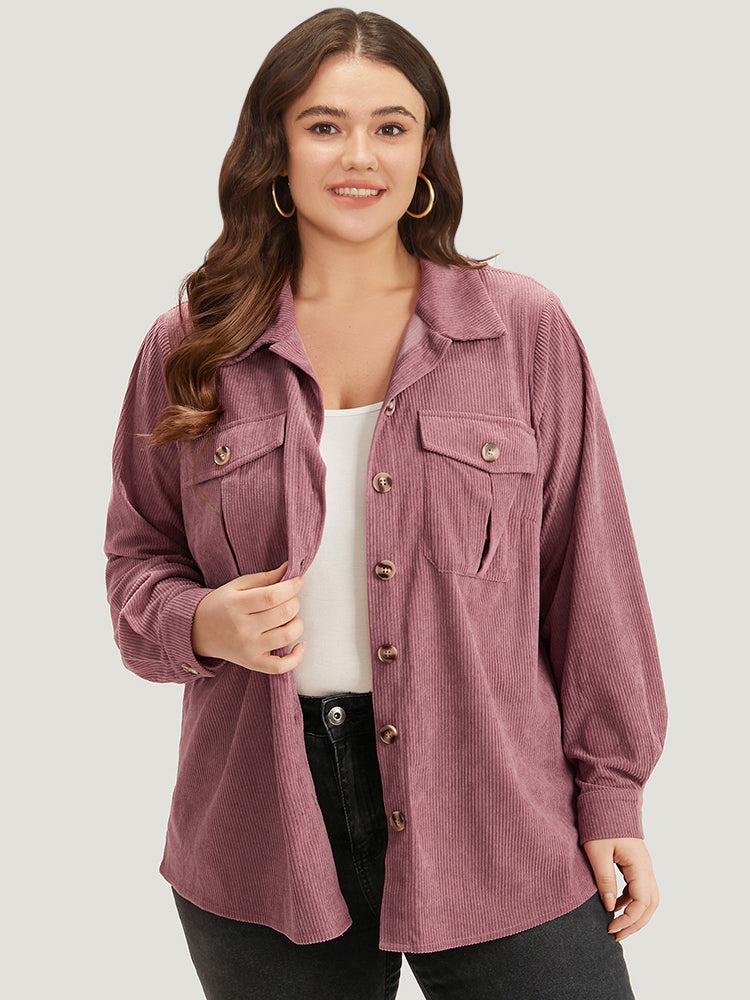 Plain Texture Pocket Button Through Shirt Collar Coat Female Product Image