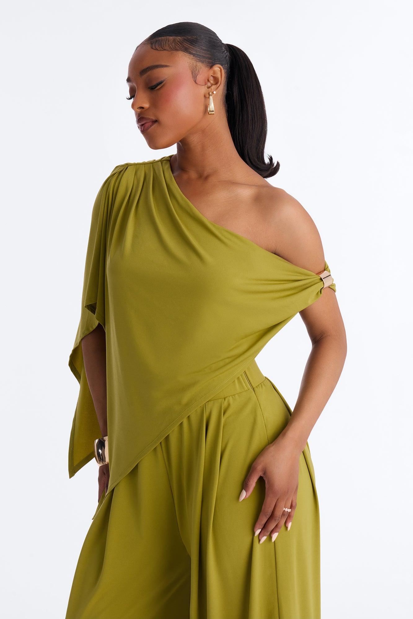 Shanti Asymmetrical Wide Leg Jumpsuit - Green Female Product Image