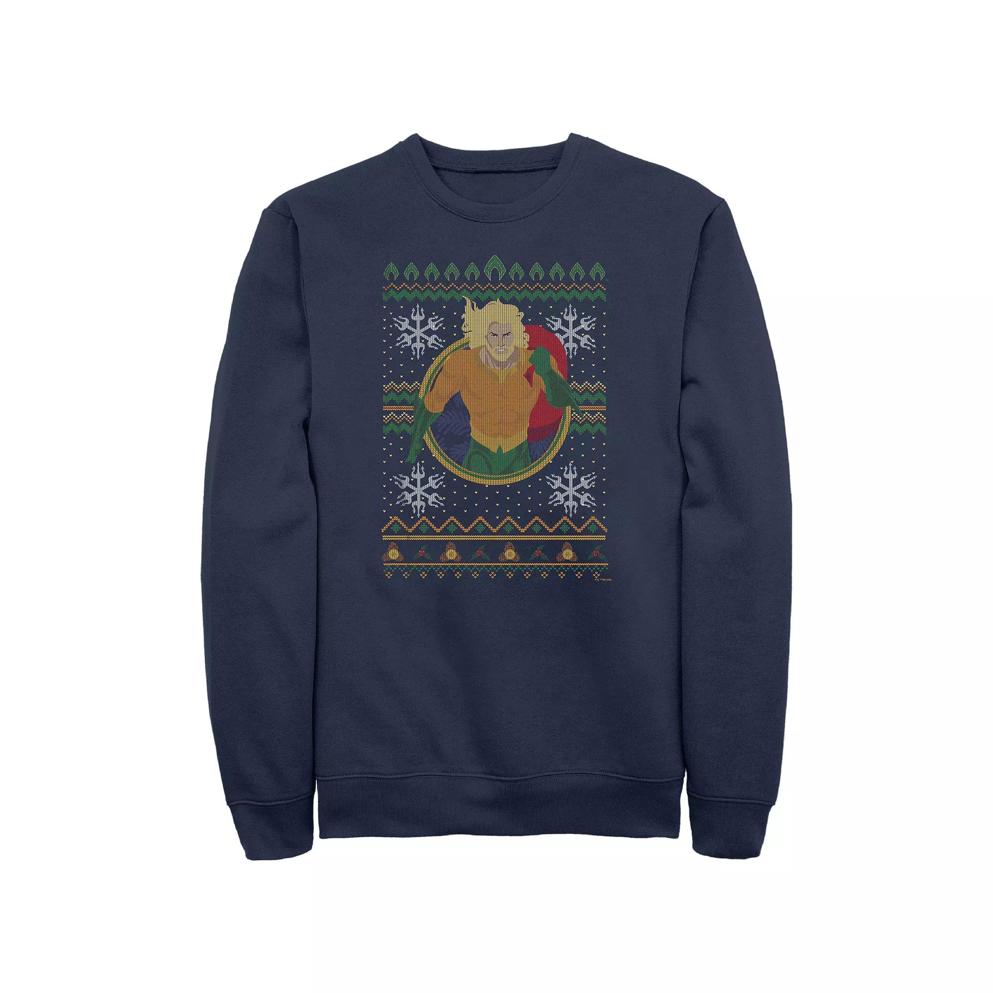 Big & Tall Aquaman Christmas Sweater Graphic Tee, Men's,  Product Image