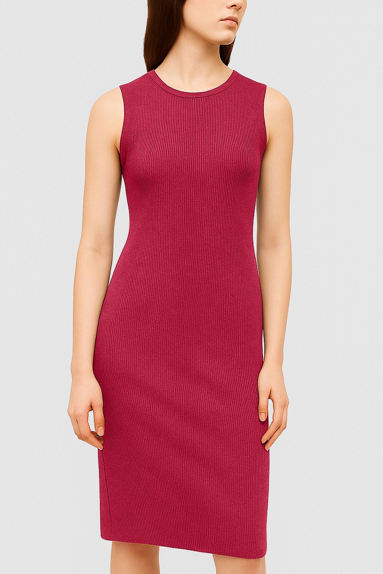 Women's Labs 3D Print-Knit Sleeveless Ribbed Dress - Crimson Product Image