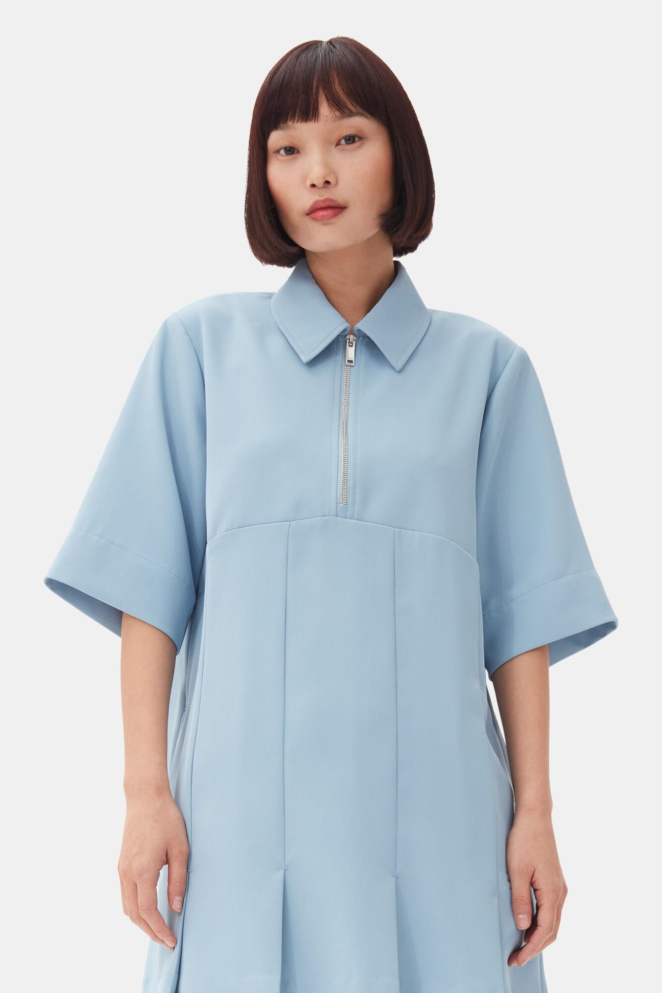 Light Blue Twill Suiting Mini Dress Product Image