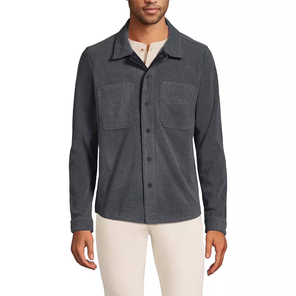 Men's Lands' End Fleece Shirt Jacket, Size: Medium, Dark Grey Heather Product Image
