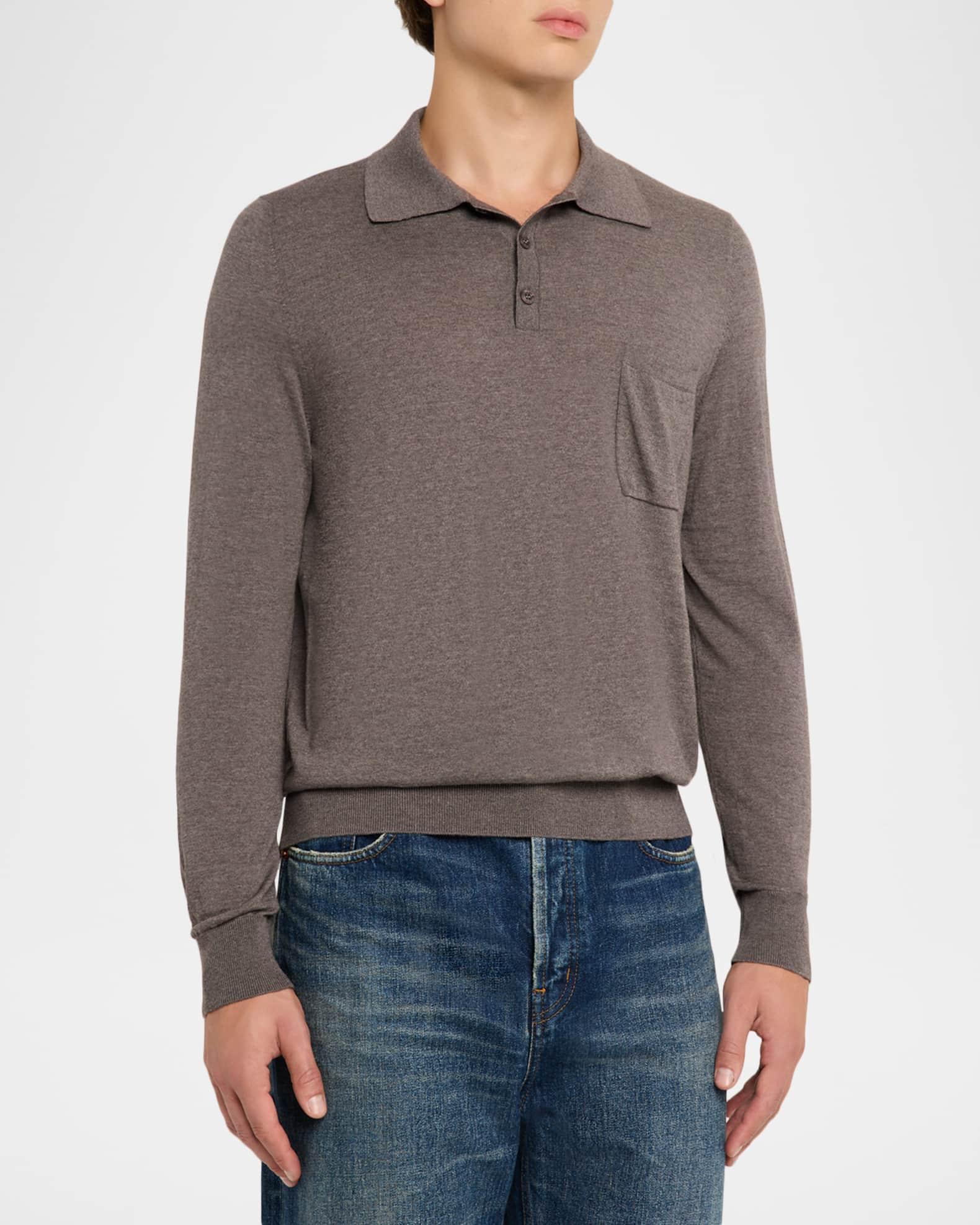 Men's Fine Wool Knit Pocket Polo Sweater Product Image