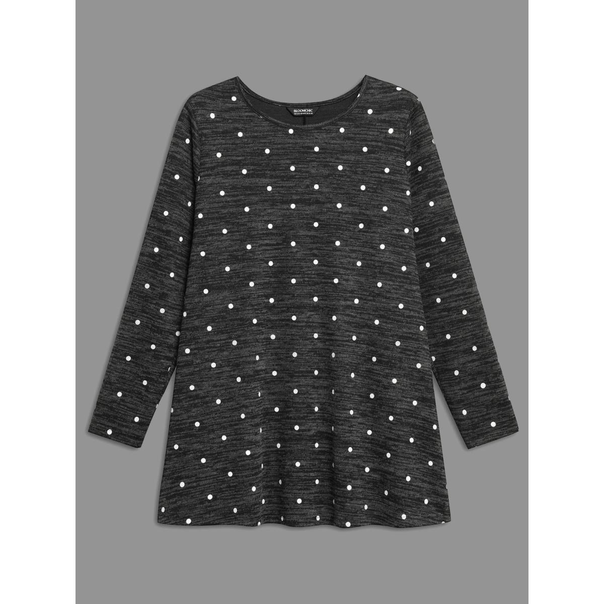 Plus Size Heather Polka Dot Pocket T-shirt DimGray Women Casual Non Round Neck Loose Everyday T-shirts BloomChic 22-24/3X Product Image