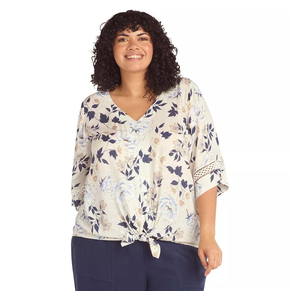 Plus Size AB Studio V-Neck Tie Front Top, Womens Product Image