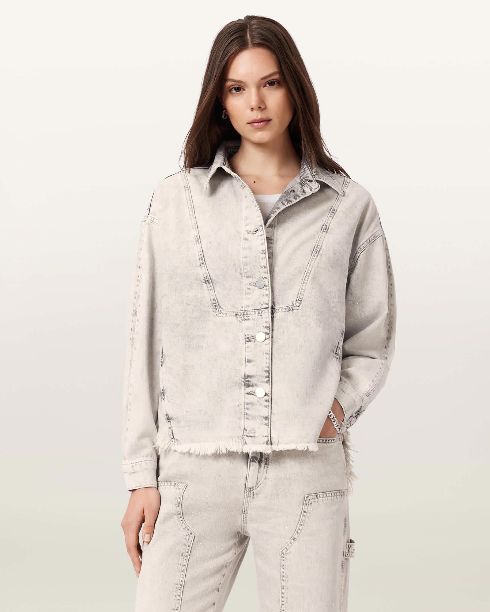 Hettie Oversized Shacket SNOW GREY | ALLSAINTS US Product Image