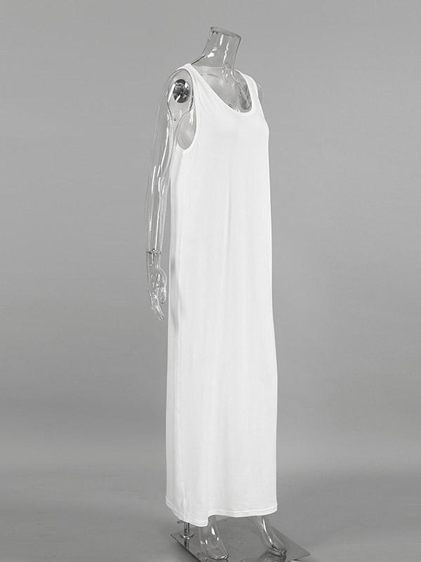 Loose Sleeveless See-Through Solid Color Split-Joint U-Neck Maxi Dresses Product Image