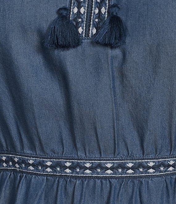 John Mark Plus Size Embroidered Split V-Neck 3/4 Flounce Sleeve Tiered Dress Product Image