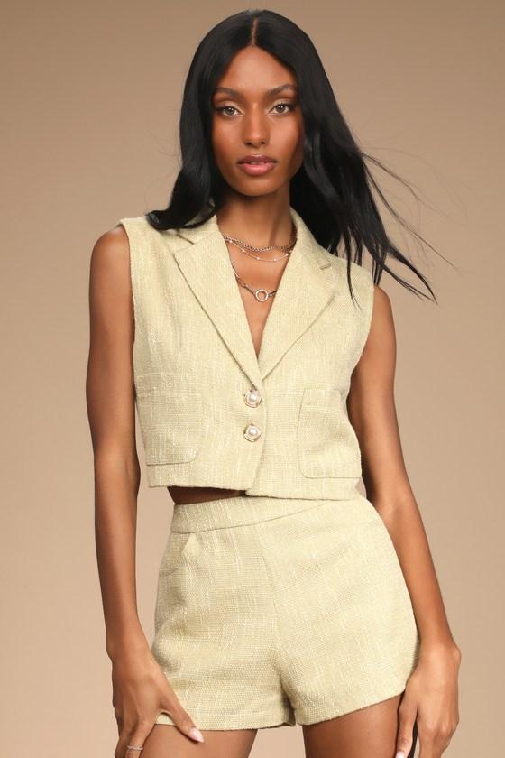 Perfect Company Olive Tweed High Waisted Shorts Product Image