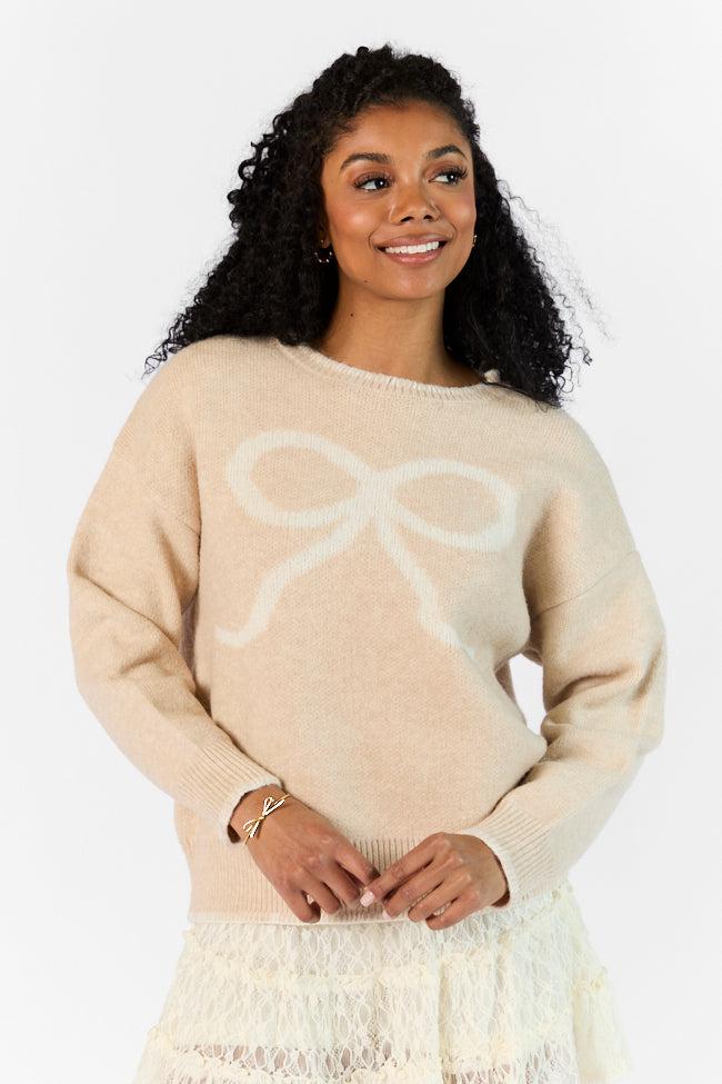 Peek- A-Bow Beige and Ivory Crew Neck Sweater FINAL SALE Product Image