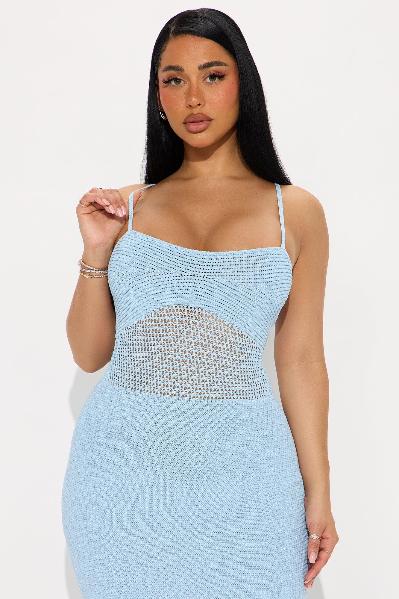 Coastline Crochet Vacation Midi Dress - Blue Female Product Image