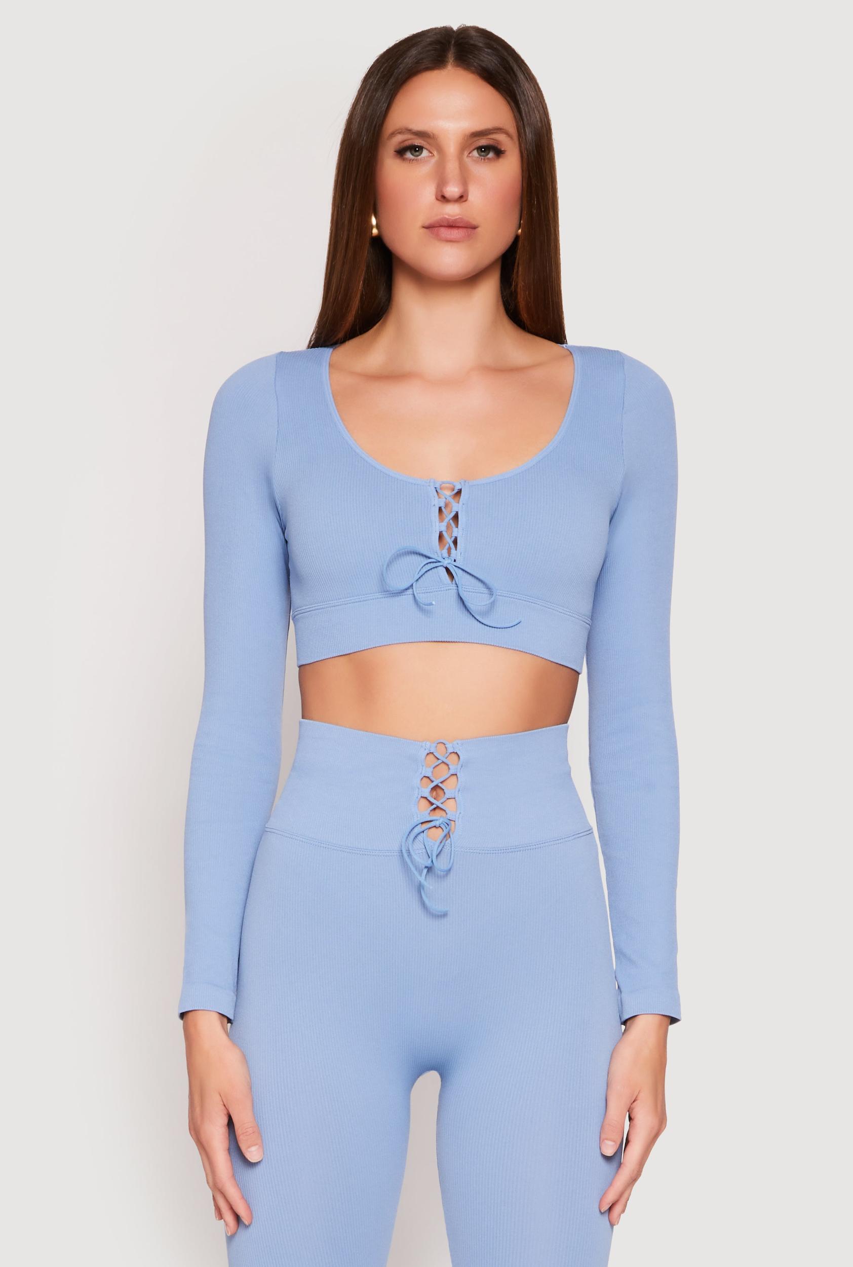 Womens Seamless Lace Up Long Sleeve Crop Top Product Image