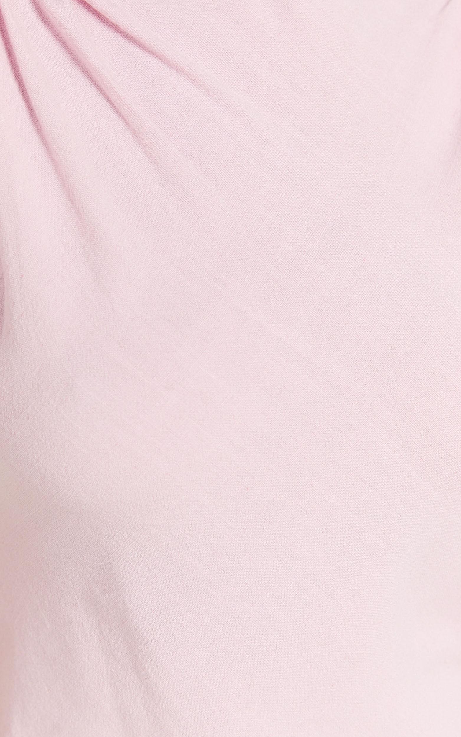 Jessenia Midi Dress - Linen High Neck Dress in Soft Pink Product Image