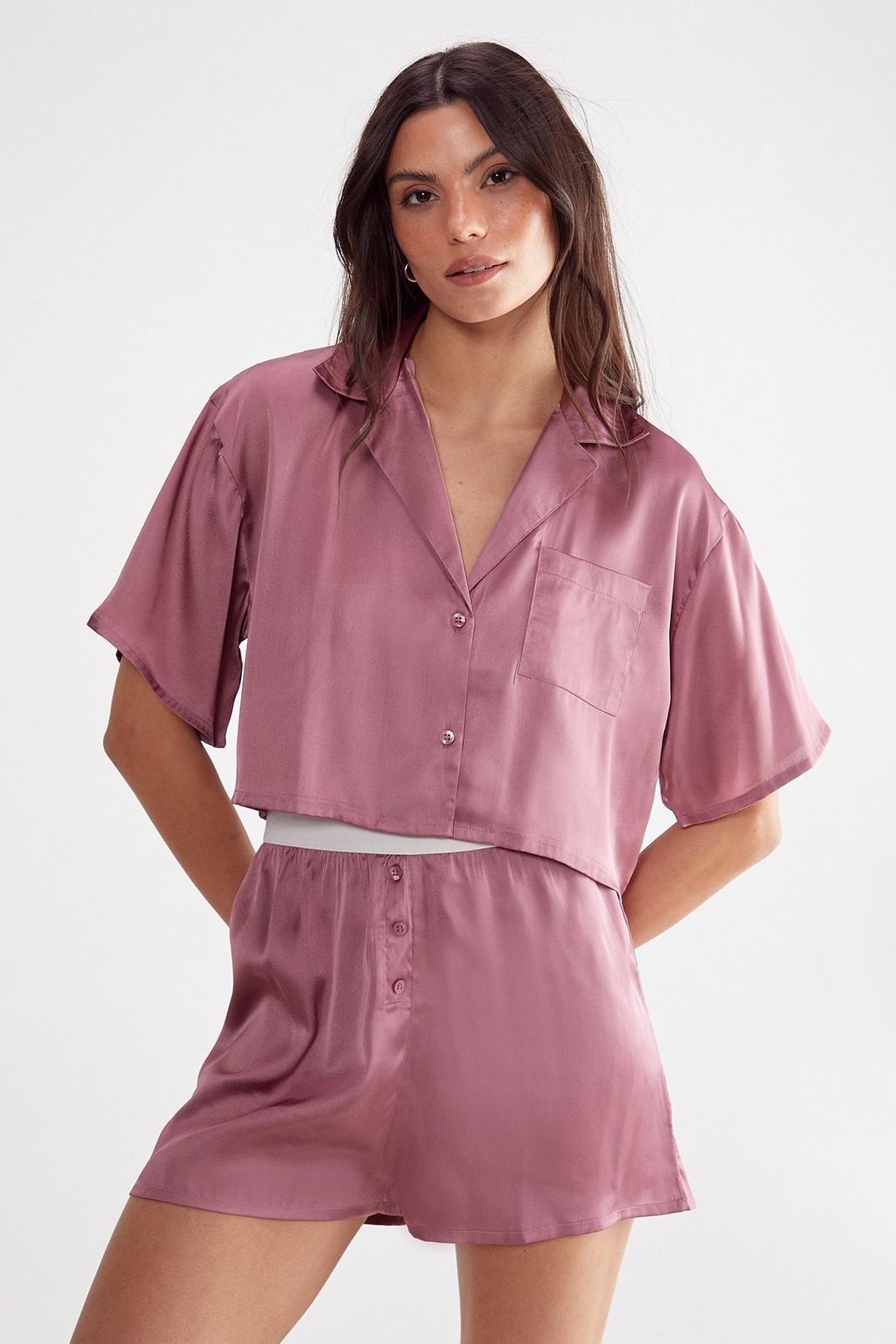 Satin Boxy Shirt And Boxer Short Pajama  Product Image