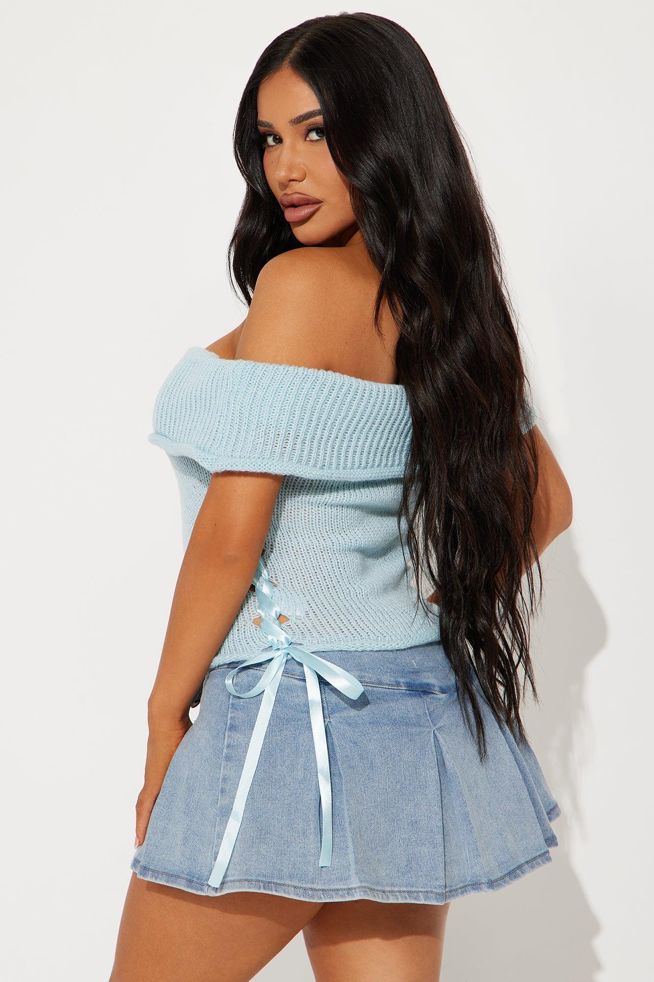Ballet Babe Lace Up Sweater Top - Blue Product Image