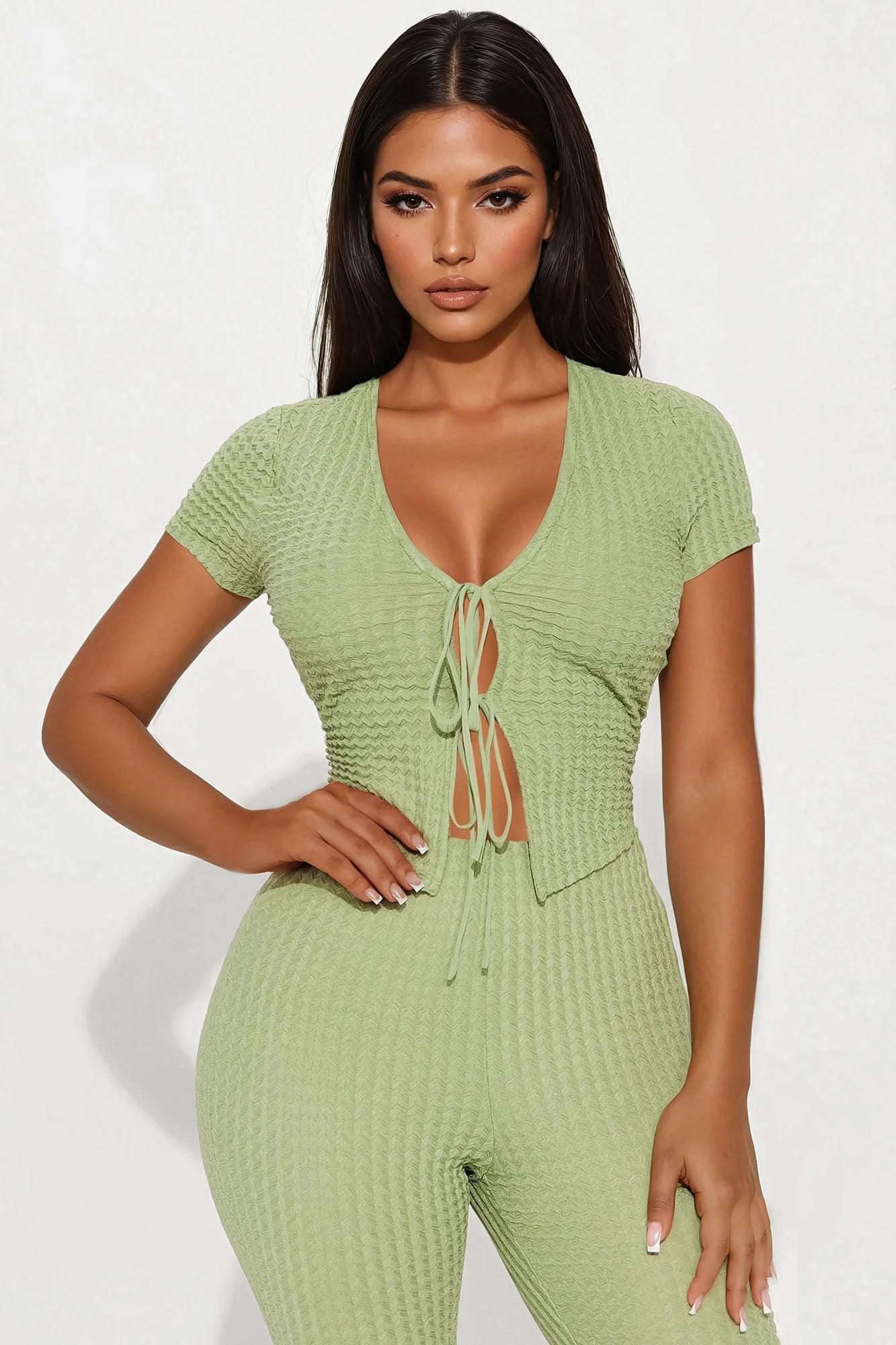 The Karina Textured Pant Set - Sage Product Image