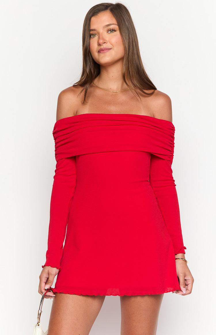 Mary Red Long Sleeve Mini Dress Product Image