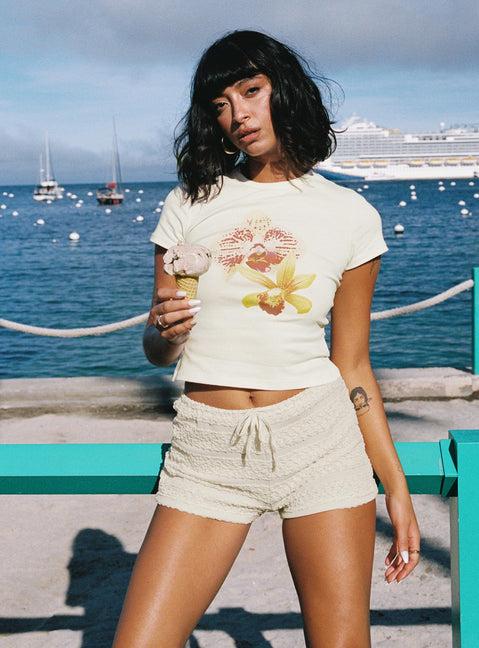 Pinup Broderie Micro Shorts Cream Product Image