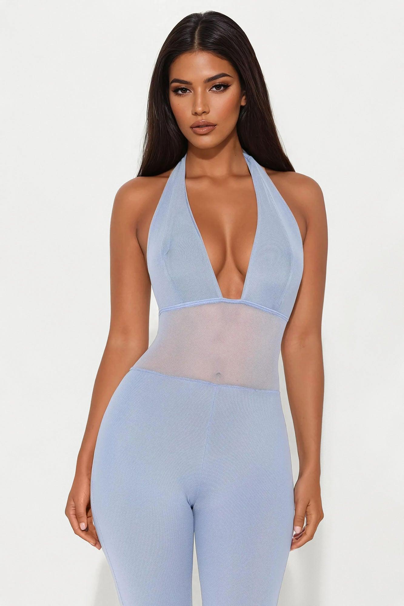 Valentina Mesh Cut Out Jumpsuit - Light Blue Product Image